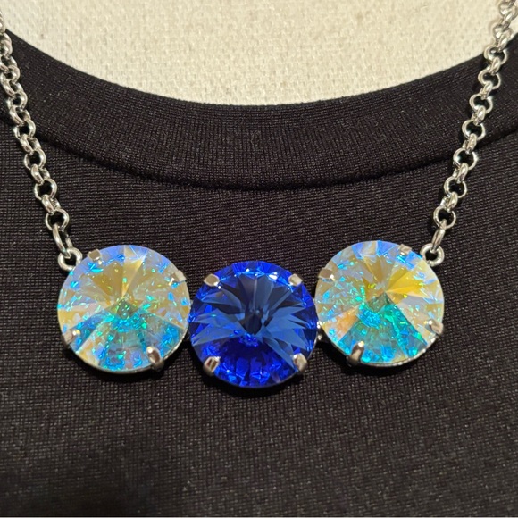 Jewelry - Unique handmade 3 glass Blue & Opalescent faux stone Necklace